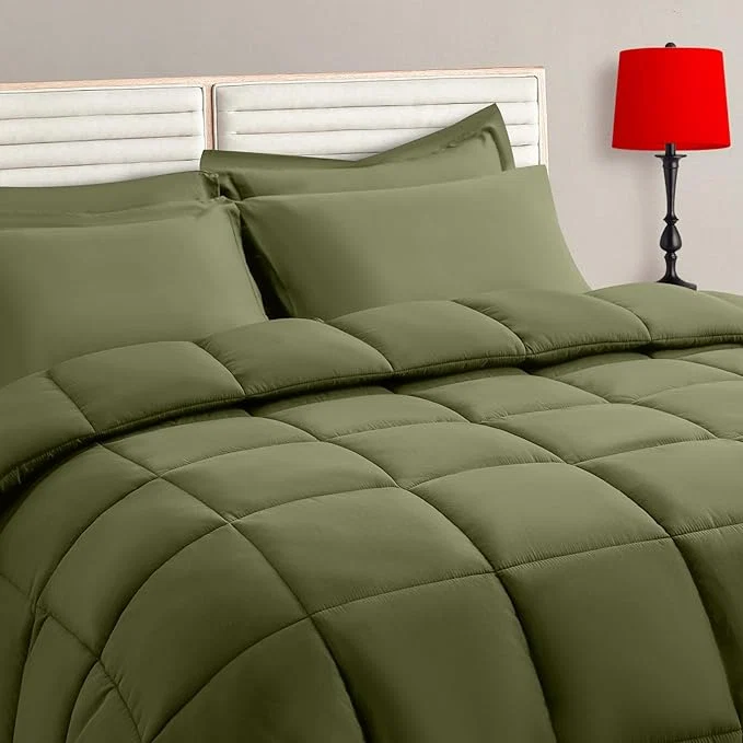 Reliable TAIMIT Olive Green Queen Size Comforter Set - 7 Pieces Bed in a Bag Bedding Sets with All Season Soft Quilted Warm Fluffy Reversible Comforter Flat Sheet Fitted Sheet 2 Pillow Shams 2 Pillowcases Practical