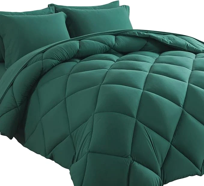 User-Friendly Cosybay Bed in a Bag King Comforter Sets 7pcs All Season Solid Down Bedding Sets Dark Green with Comforter Pillow Shams Flat Sheet Fitted Sheet and Pillowcases Clean