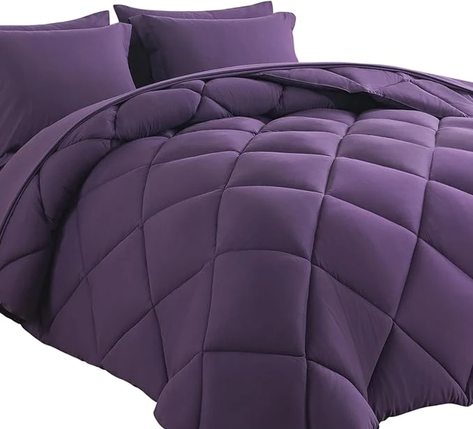 Fast Cosybay Bed in a Bag Queen Comforter Sets 7pcs All Season Solid Down Bedding Sets Purple with Comforter Pillow Shams Flat Sheet Fitted Sheet and Pillowcases Reliable