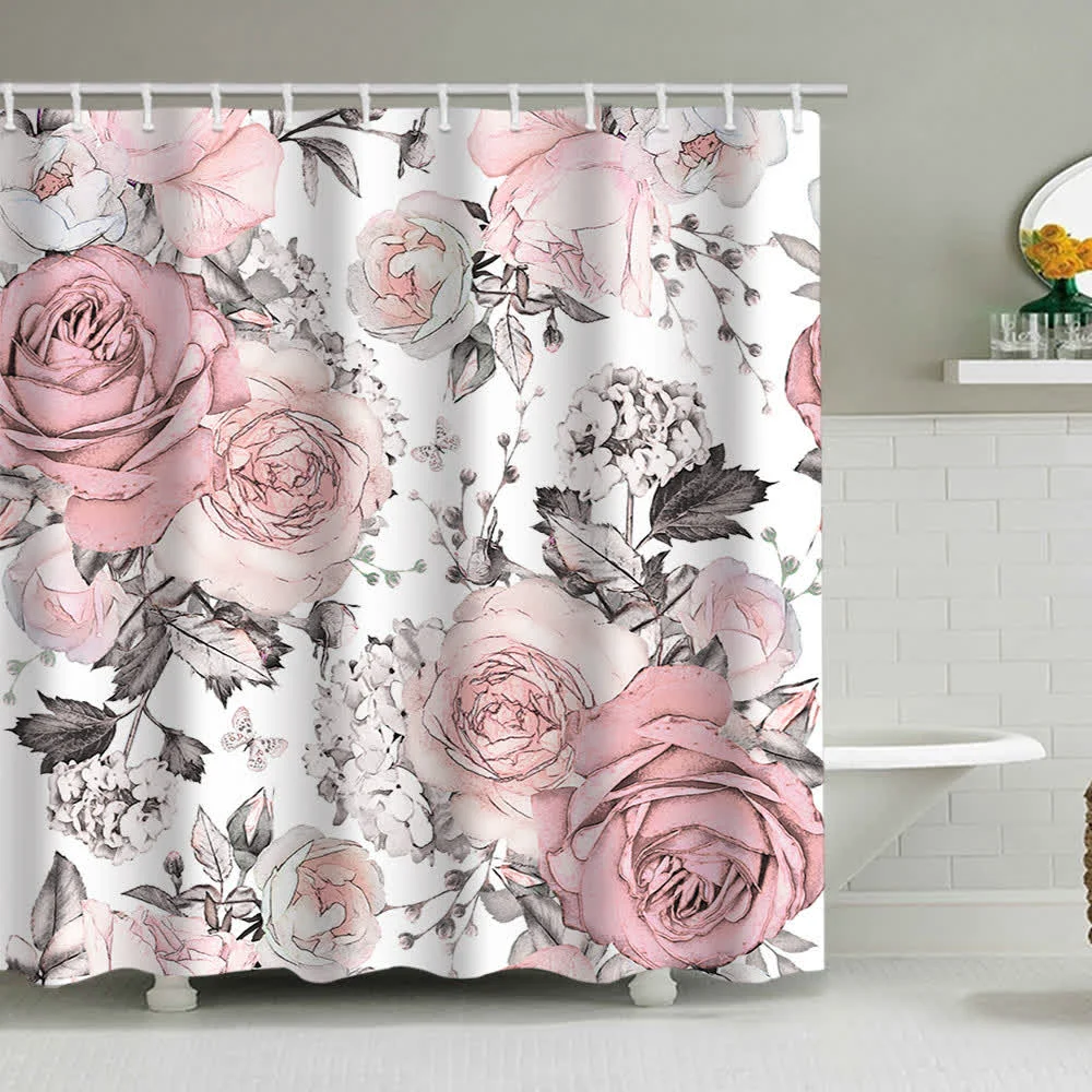 Secure Ownkoti Luxurious Flowers Print Shower Curtain Breathable