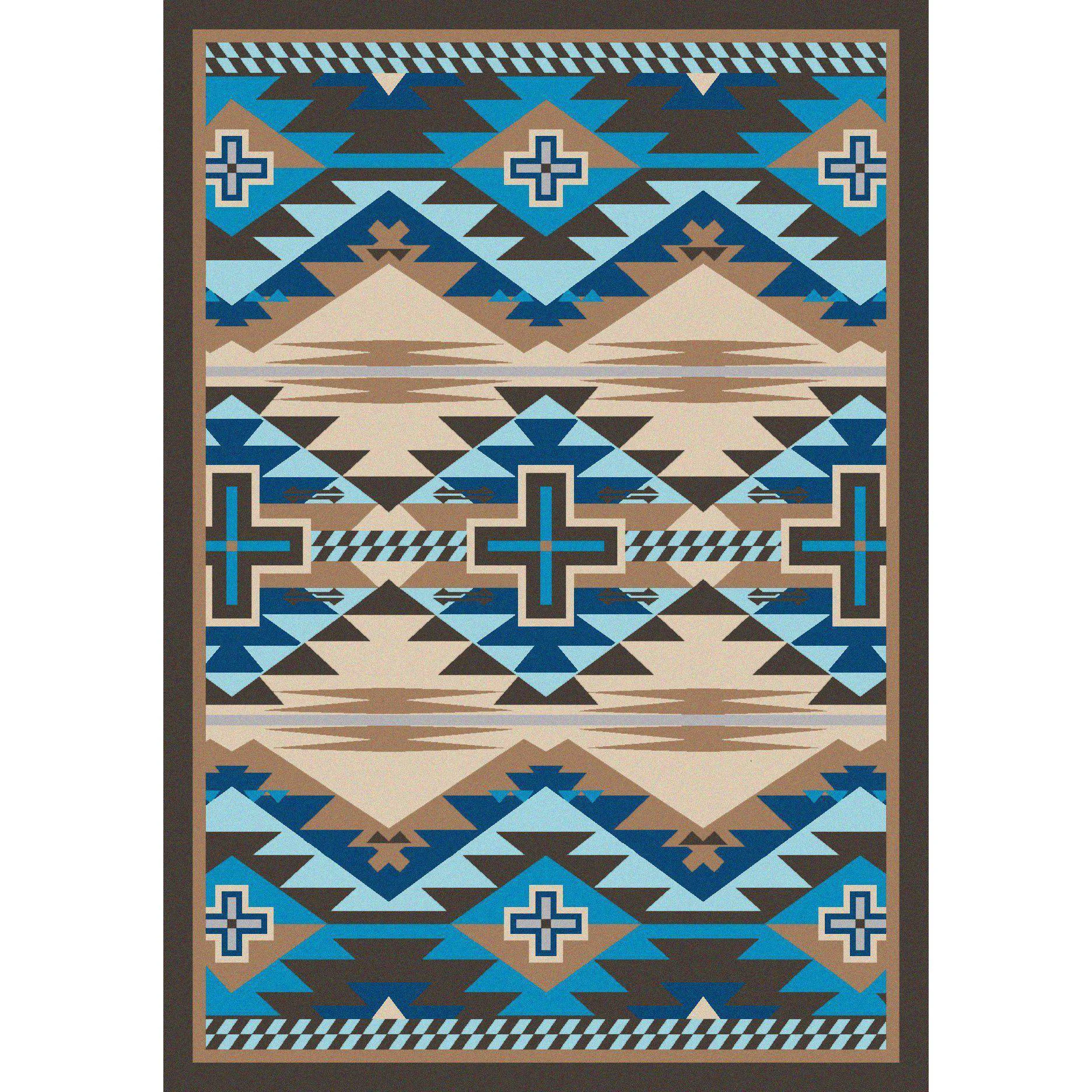Sustainable Rustic Crucifix Rug – Turquoise Indigo User-Friendly