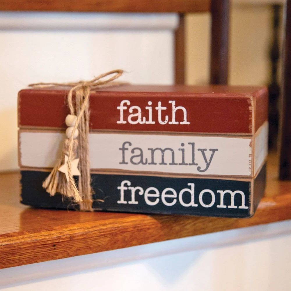 Unique Faith Family dom Wooden Book Stack Contemporary