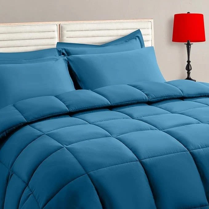 Next-Generation TAIMIT Teal Twin Size Comforter Set - 5 Pieces Bed in a Bag Bedding Sets with All Season Soft Quilted Warm Fluffy Reversible Comforter Flat Sheet Fitted Sheet 1 Pillow Shams 1 Pillowcases Crafted