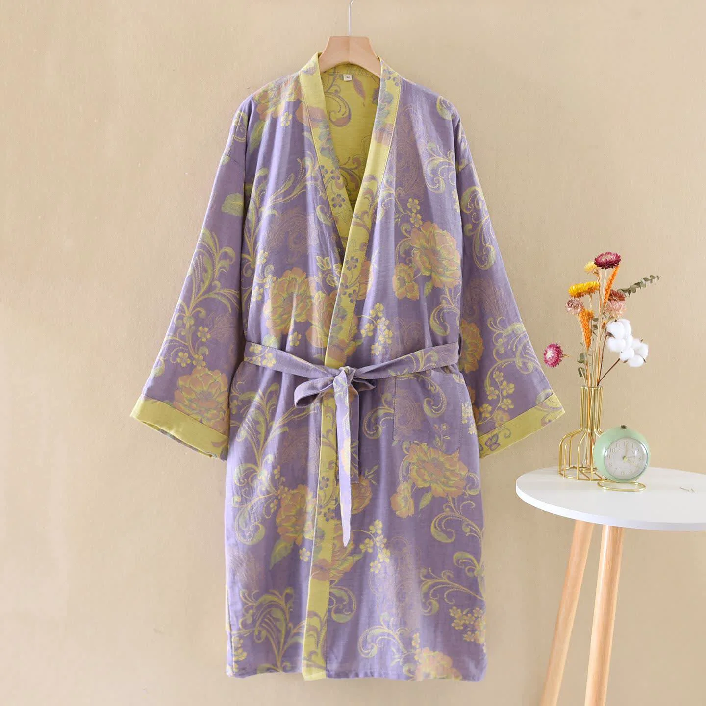 Reliable Ownkoti Luxurious Flowers Cotton Gauze Kimono Robe Practical