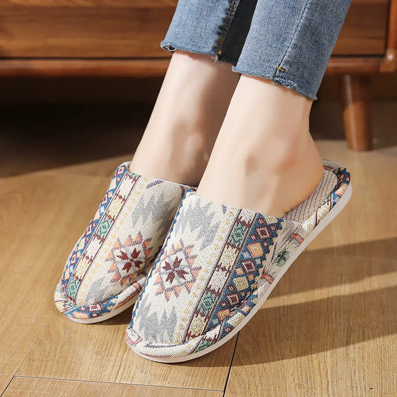 Soft Ownkoti Ethnic Style Pattern Non-slip House Slippers Practical