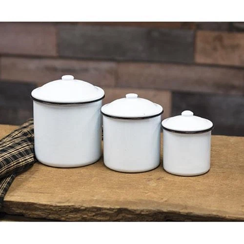 Clean Black Rim Enamel Canisterss - Set of Three Smart