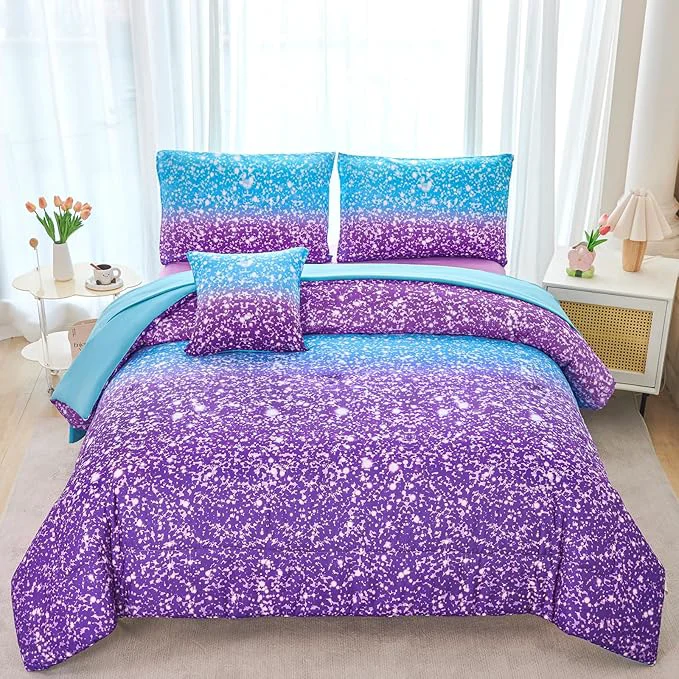 Innovative RYNGHIPY Blue Purple Girls Bedding Set 3D Colorful Galaxy Starry Comforter Sets for Girls Kids Twin Lightweight Soft Rainbow Bed in A Bag Pure