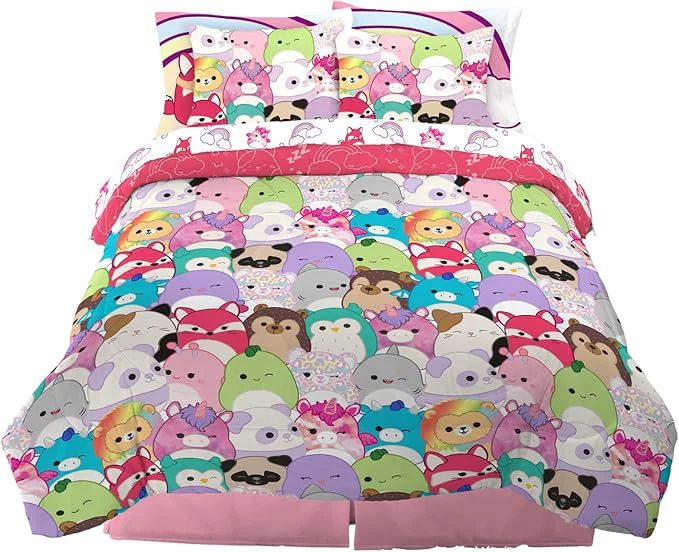 Prestigious Franco Squishmallows Bedding Super Soft Comforter and Sheet Set with Sham 7 Piece Full Size Elegant