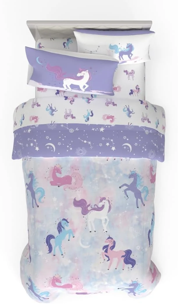 Verified Morning Bird Unicorns Astrology Kids Bedding Super Soft amp Cozy Reversible Microfiber Comforter and Sheet Set with Sham 5 Piece Twin Size by Franco Lightweight