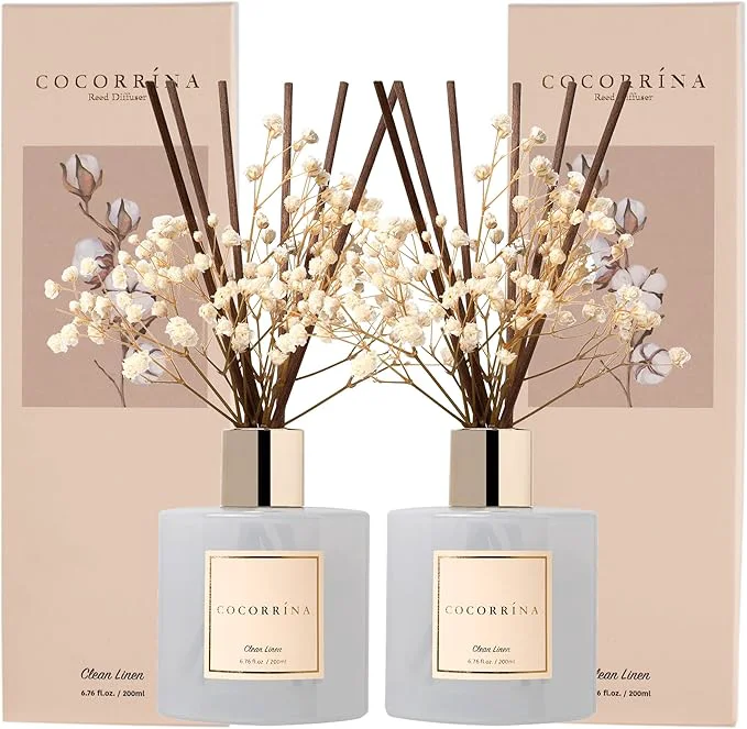 Selected Cocorrína Reed Diffuser Set 6.7 fl.oz Clean Linen 2 Packs Scented Diffuser Lightweight