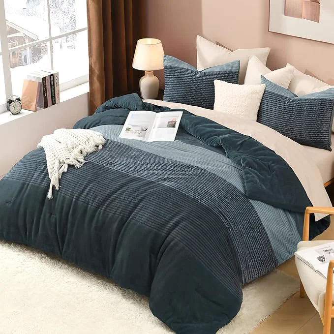 Original Design Litanika Fluffy Fleece Twin Comforter Set Luxury Soft Plush Fuzzy Haze Blue Stripe Bedding Comforter Sets Warm Shaggy Faux Fur Bed Set All Season 1 Comforter 1 Pillowcase Premium Material