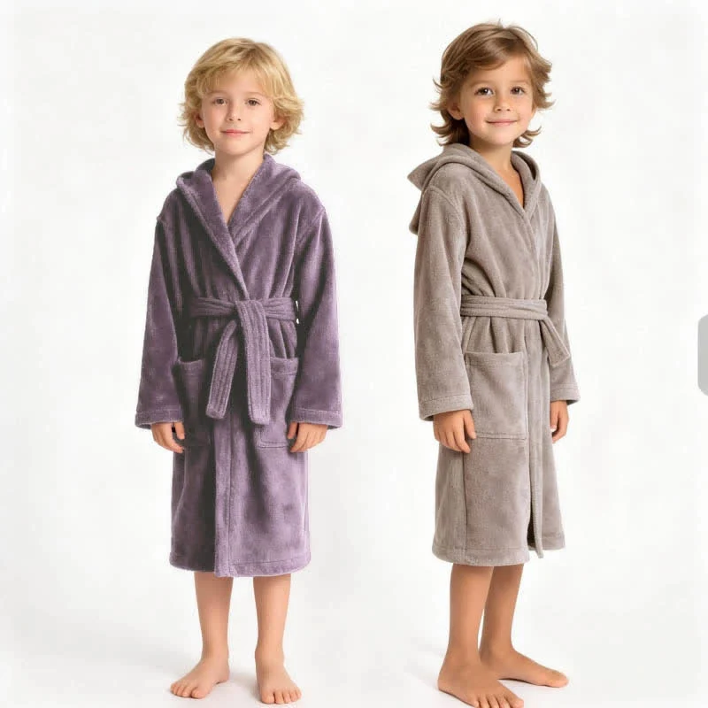 Luxury Ownkoti Solid Hooded Cotton Child Bathrobe Casual