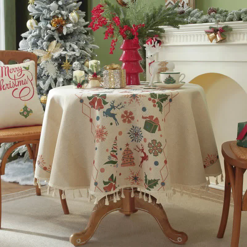 Dependable Ownkoti Christmas Bell Elk Tassel Tablecloth Excellent