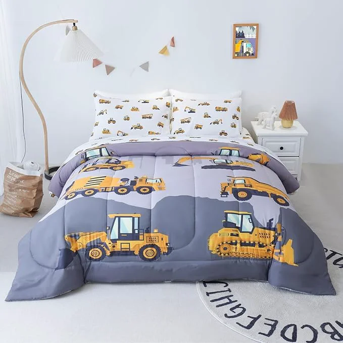 Healthy Cokouchyi Full Size Comforter Set for Boys 5-Piece Bed in a Bag 3D Construction Bedding Comforter Sheet Set Ultra Soft and Fluffy Cartoon Truck Cars Optimized