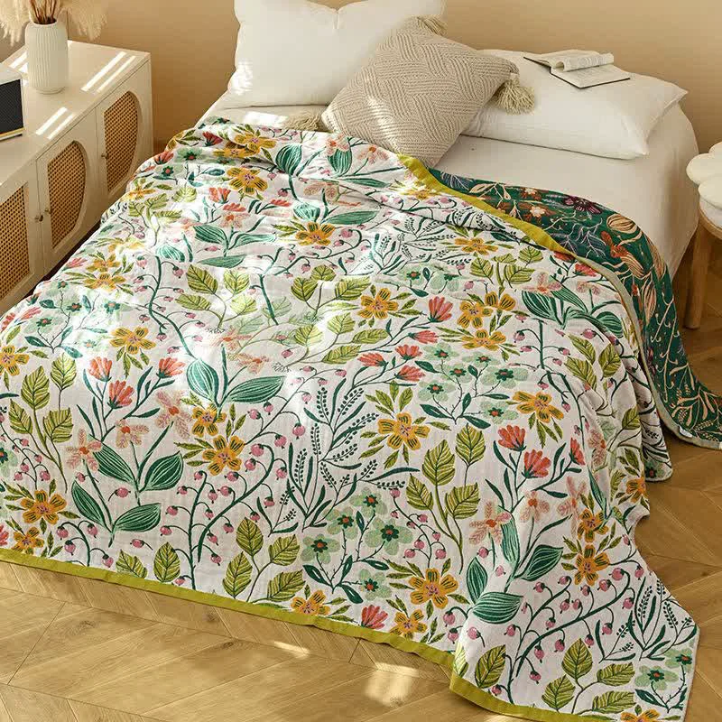 Classic Ownkoti Green Leaf Flower Cotton Gauze Quilt High-Grade