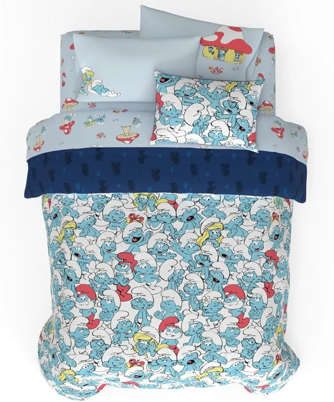 Outstanding The Smurfs Kids Bedding Super Soft amp Cozy Reverisble Microfiber Comforter and Sheet Set with Sham 7 Piece Queen Size ly Licensed Product By Franco Flexible