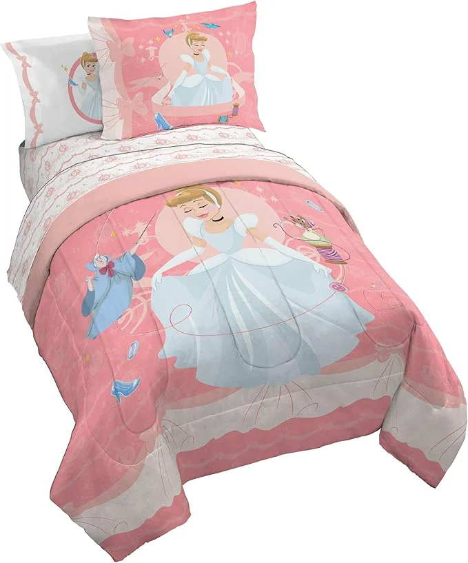 Unique Jay Franco Kids Comforter Set Includes Sheets and Pillow Covers - Soft and Cozy Bed Set for Stylish Room Decor Pink - Princess Cinderella 7 Piece Full Size Bedding Crafted