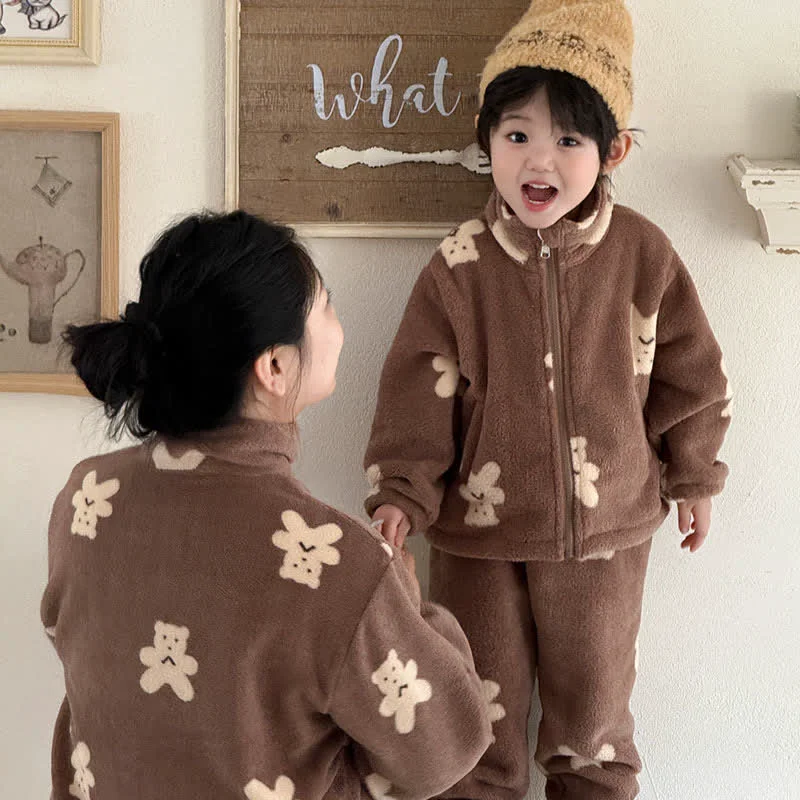 Genuine Ownkoti Bear Pattern Zip-up Child Loungewear Set Professional