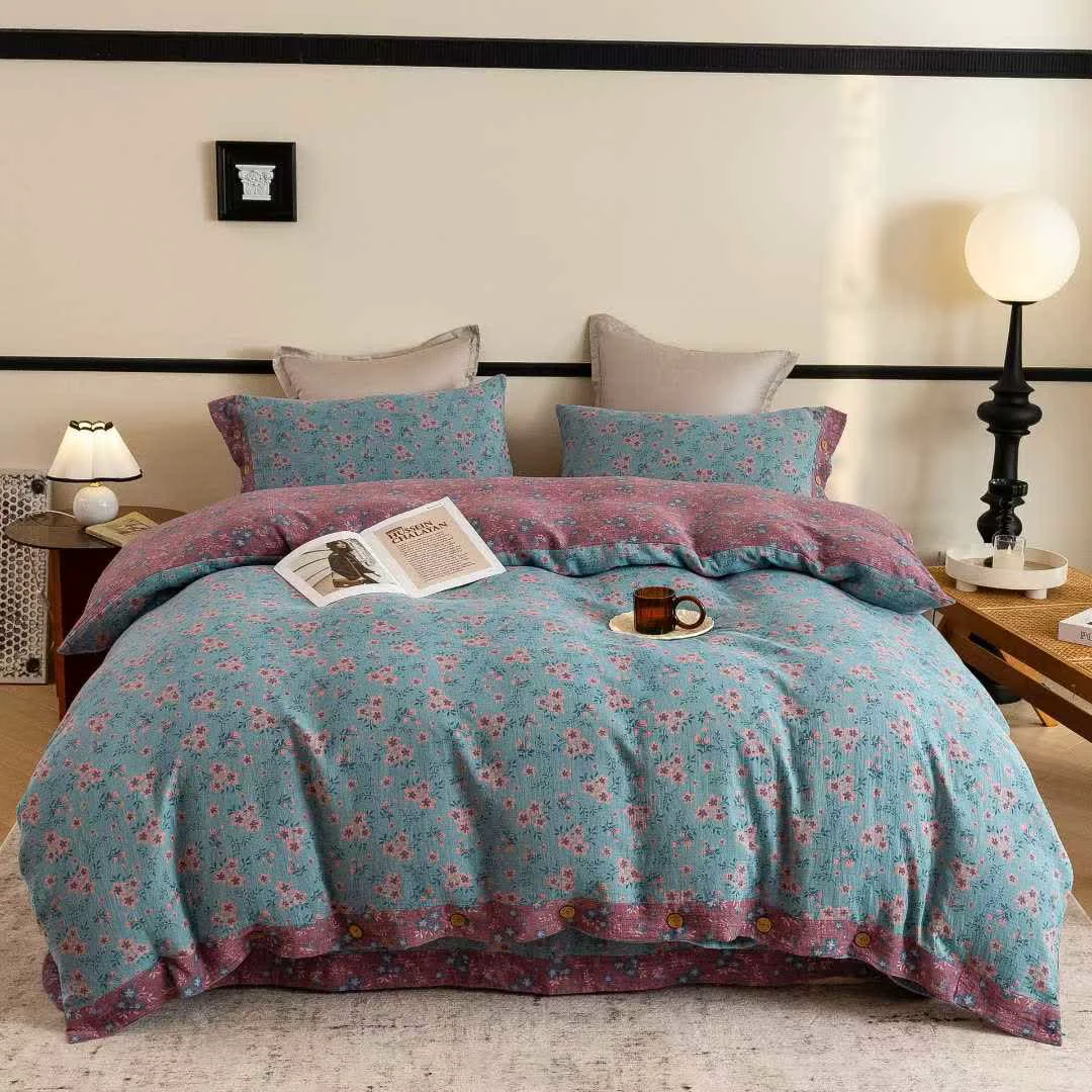 Reliable Ownkoti Rustic Floral Cotton Double Gauze Bedding Set 4PCS Effective
