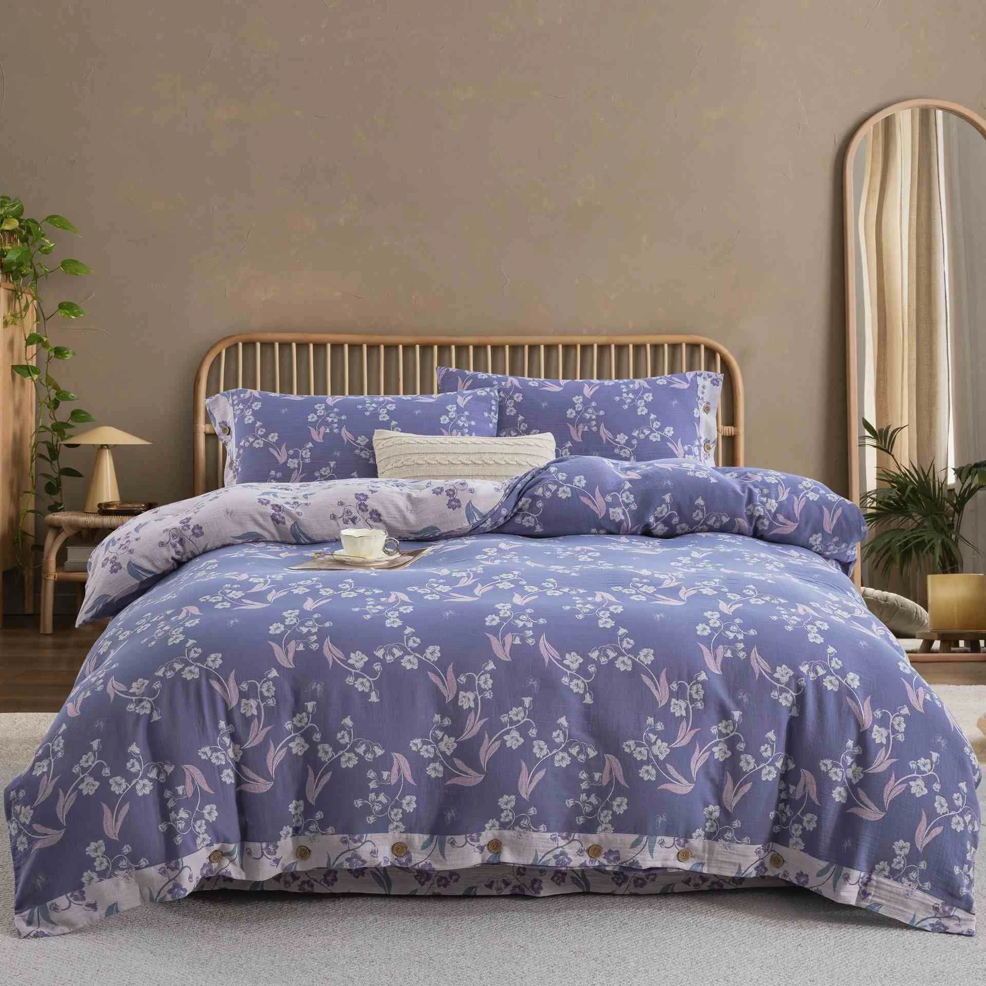 Official Ownkoti Elegant Floral Cotton Double Gauze Bedding Set 4PCS Original Design