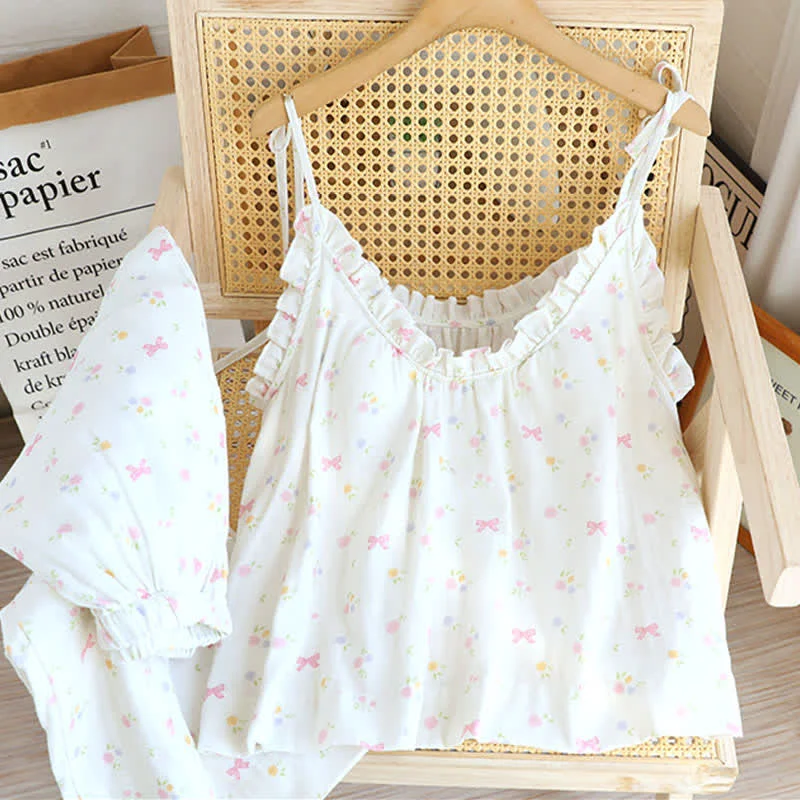 Pure Ownkoti Bow Pattern Camisole Cotton Pajama Set Original