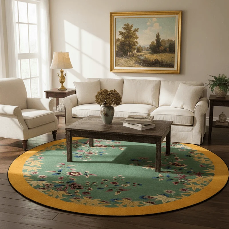Unique Ownkoti Anti-slip Bright Floral Foldable Round Area Rug High-Quality