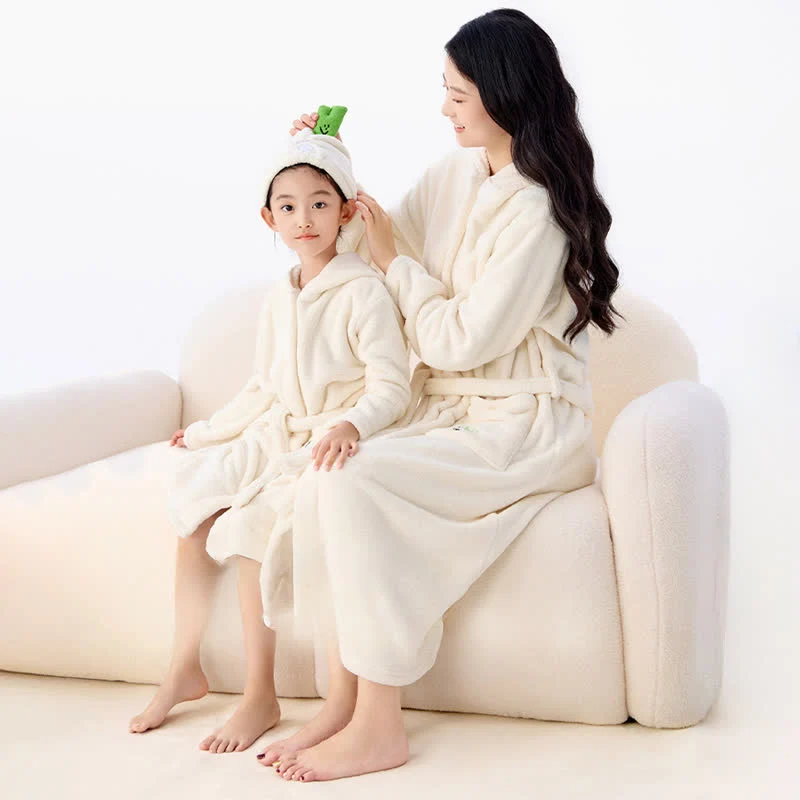 Efficient Ownkoti Matching Family Solid Color Hooded Bathrobe Modern