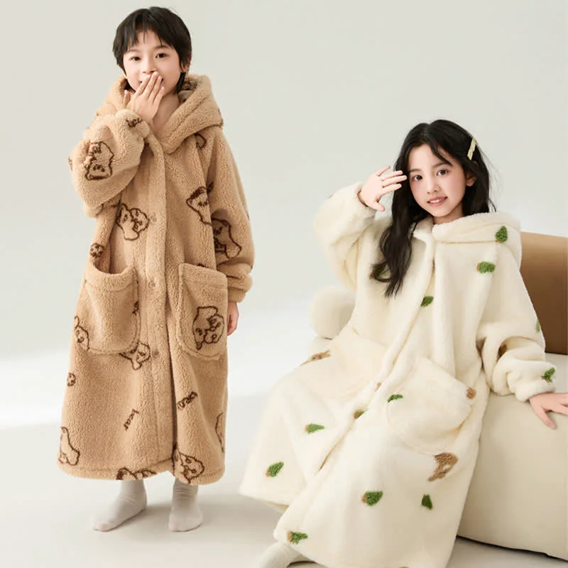 Crafted Ownkoti Bear Ear Hooded Button Plush Child Robe Expertly Made