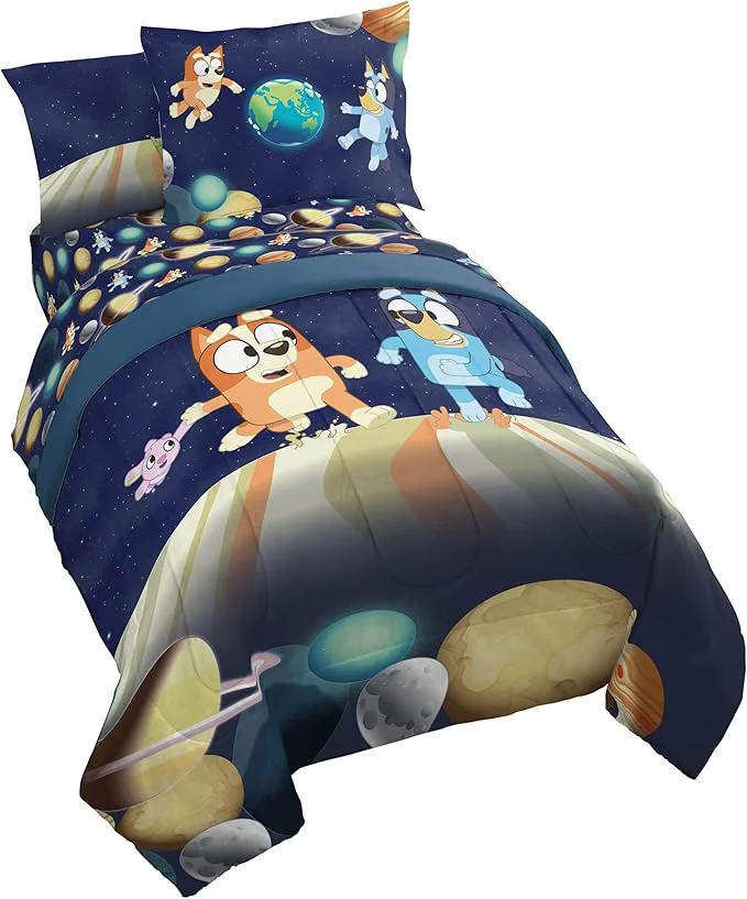 Casual Jay Franco Kids Comforter Set Includes Sheets and Pillow Covers - Soft and Cozy Bed Set for Stylish Room Decor Blue - Bluey amp Bingo 5 Piece Twin Organic