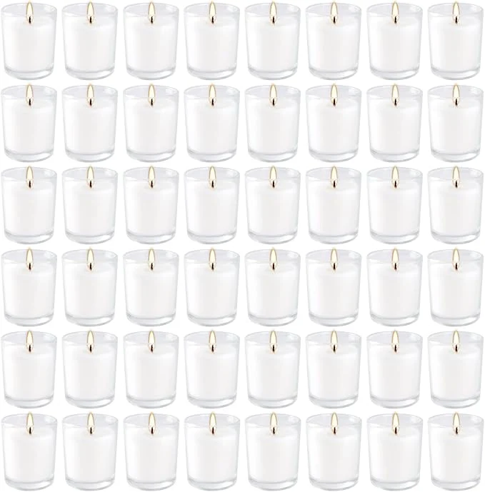 Top-Quality YOROXRG 48 Pack White Unscented Clear Glass Filled Votive Candles. Hand Poured Solid