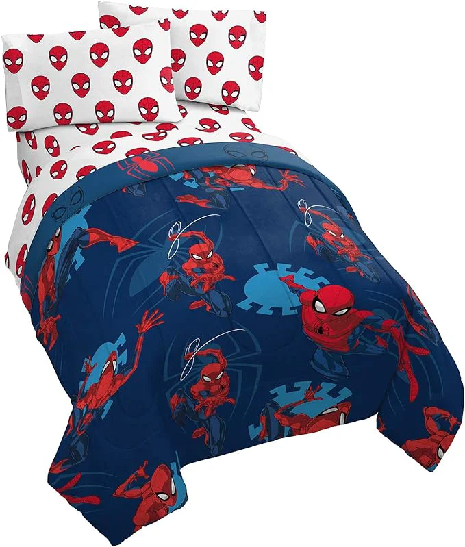 Contemporary Jay Franco Marvel Spiderman Spidey Daze 5 Piece Full Bed Set - Includes Reversible Comforter amp Sheet Set Bedding - Super Soft Fade Resistant Microfiber Marvel Product Convenient