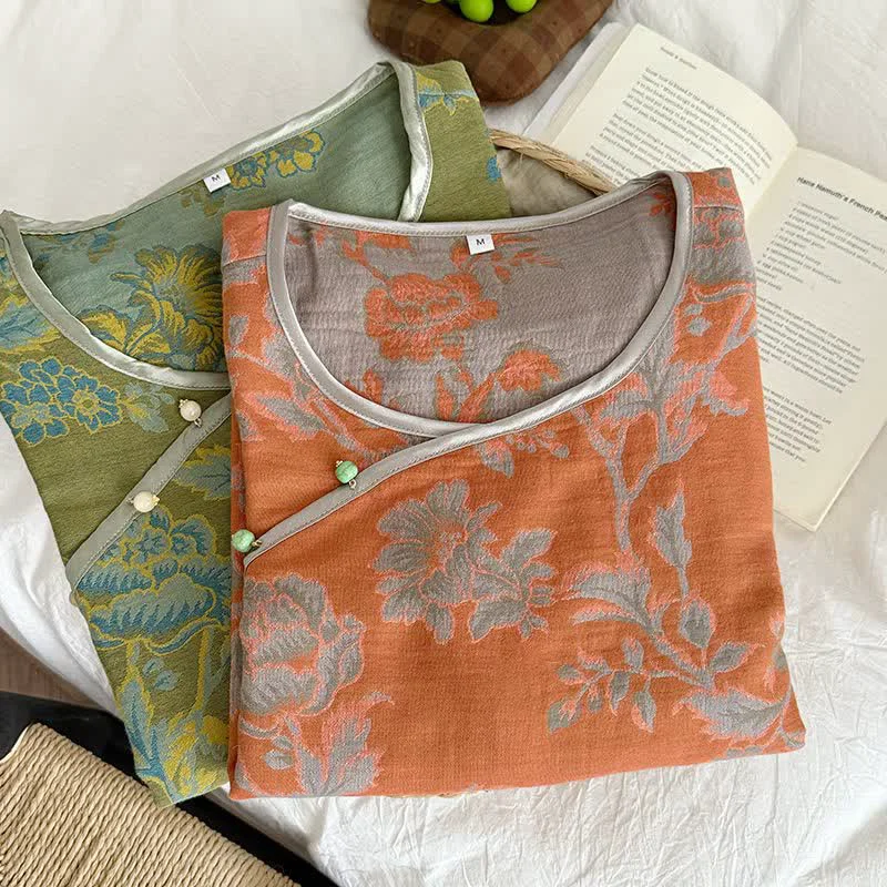 Comfortable Ownkoti Oriental Style Peony Cotton Gauze Pajamas Verified