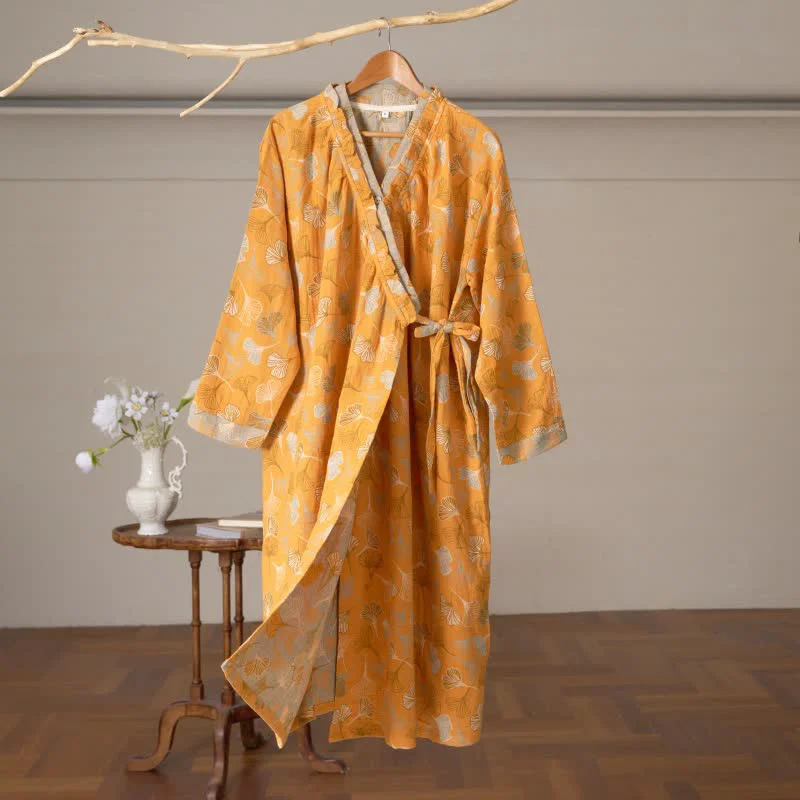 Stylish Ownkoti Ginkgo Leaf Ruffled Cotton Nightdress Exclusive