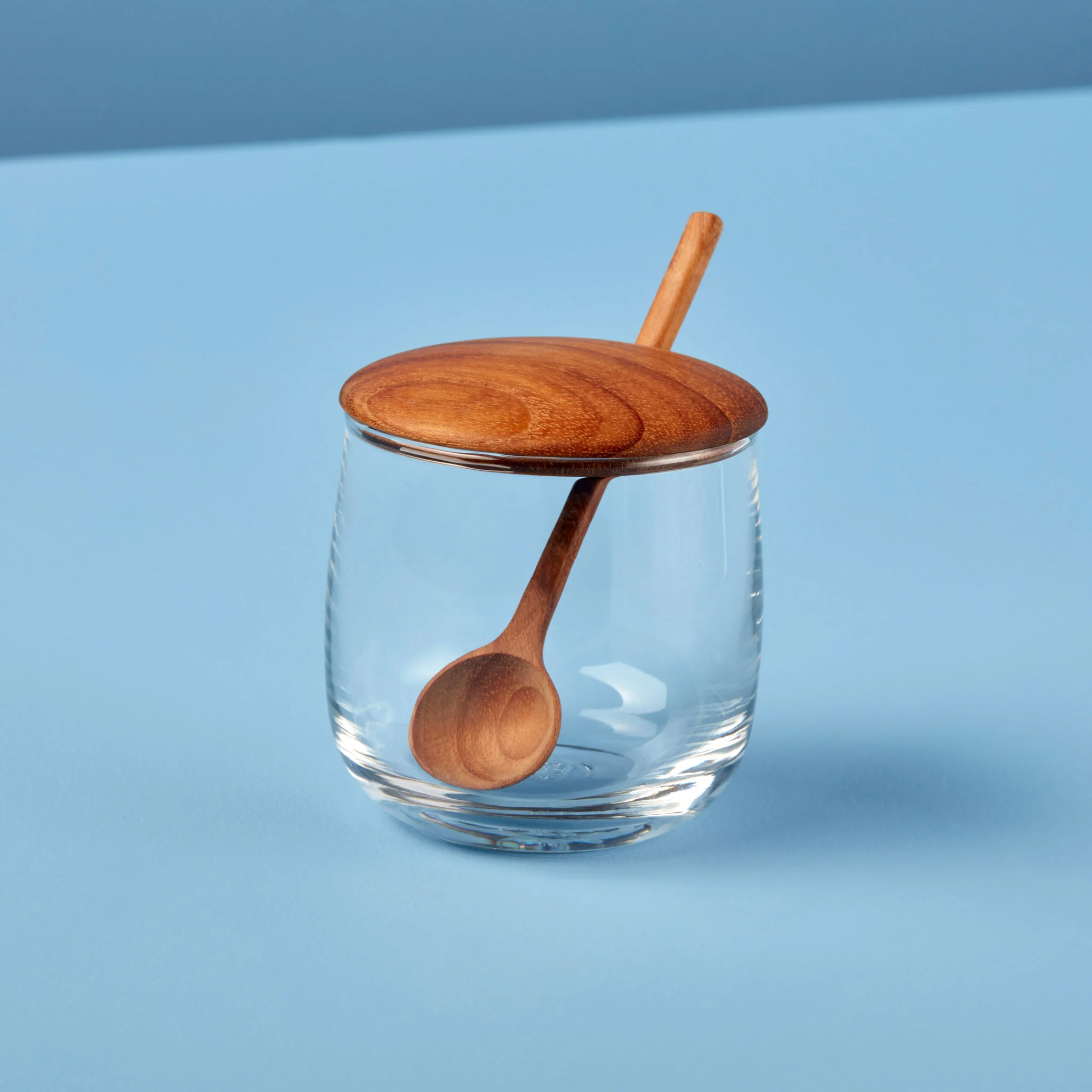 Expertly Made Glass Jar with Teak Lid amp Spoon Relaxed