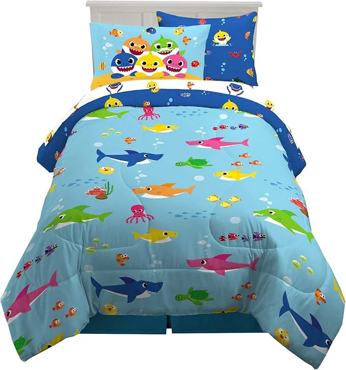 Unique Franco Kids Bedding Super Soft Comforter and Sheet Set with Sham 5 Piece Twin Size Baby Shark Fast