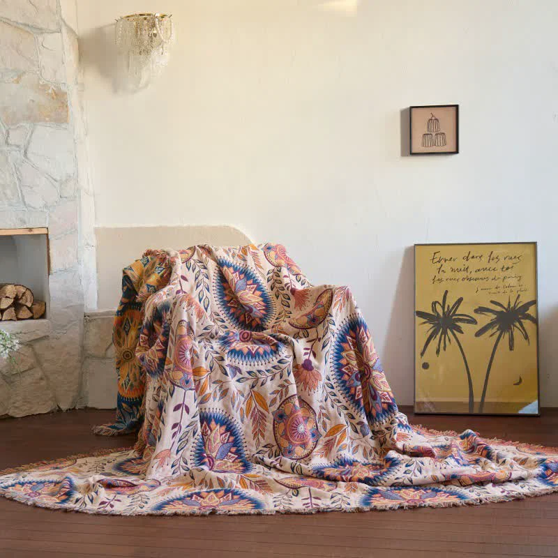 Relaxed Ownkoti Floral Medallion Cotton Tassel Blanket Crafted