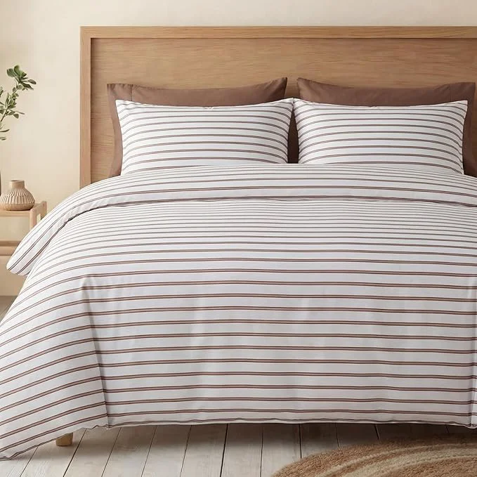 Smooth Bedbay Beige Striped Duvet Cover Set Queen Size Cotton Sateen Bedding Soft amp Breathable Neutral Bedding Set Modern Farmhouse Style 3 Pcs Striped Comforter Cover with Zipper amp Corner Ties Elegant