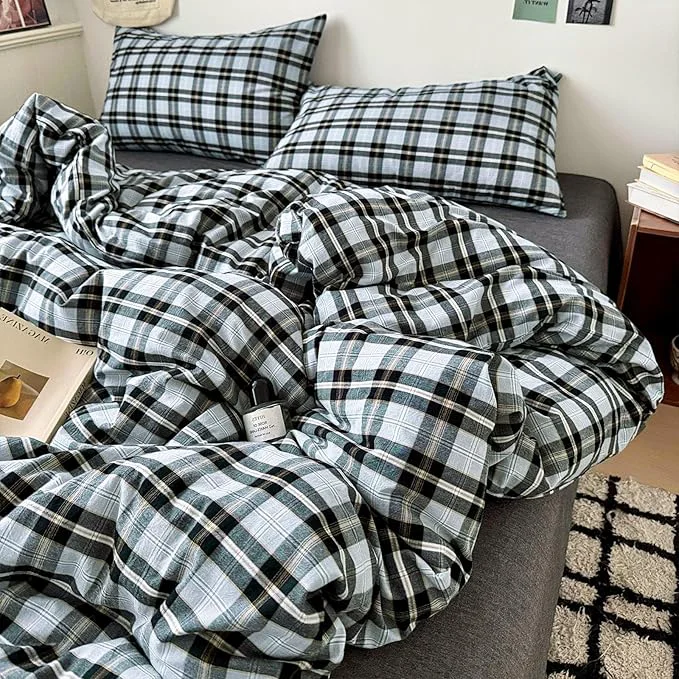 Advanced LifeTB Queen Comforter Set Grey Black Plaid Comforter Set 3 Pieces Vintage Checkered Pattern Grid Comforter with 2 Pillowcases Fluffy Soft Farmhouse Plaid Bedding Gingham Comforter Set Queen Enhanced