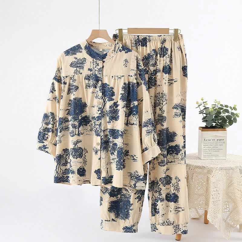 Original Design Ownkoti Retro Oriental Style Tree Cotton Loungewear Lightweight