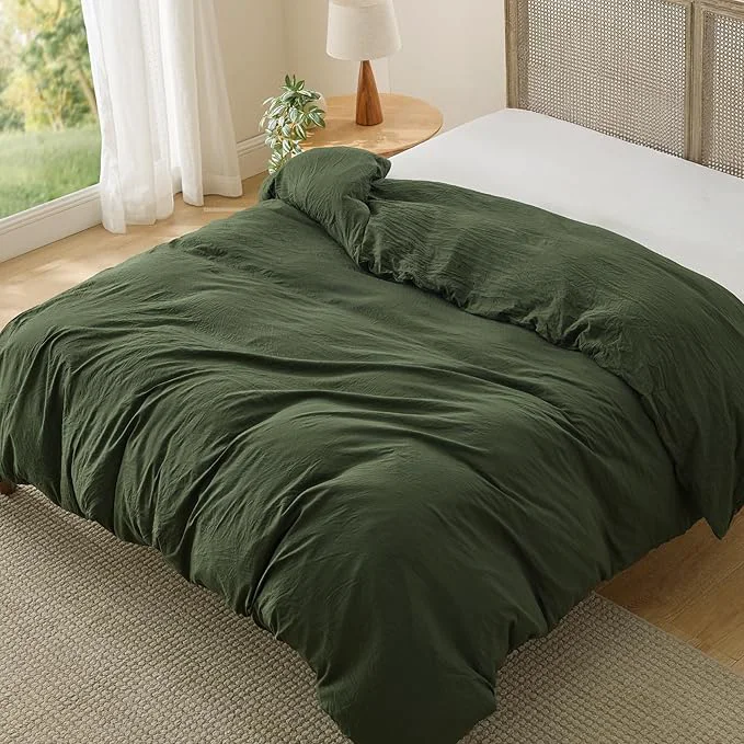 Unique Bedsure Olive Green Duvet Cover King Size Only - Prewashed Cotton-Like Polyester Extra Soft All Season Bedding Includes 1 Duvet Cover 104x90 Inches with Zipper Closure Comforter Not Included Top-Quality
