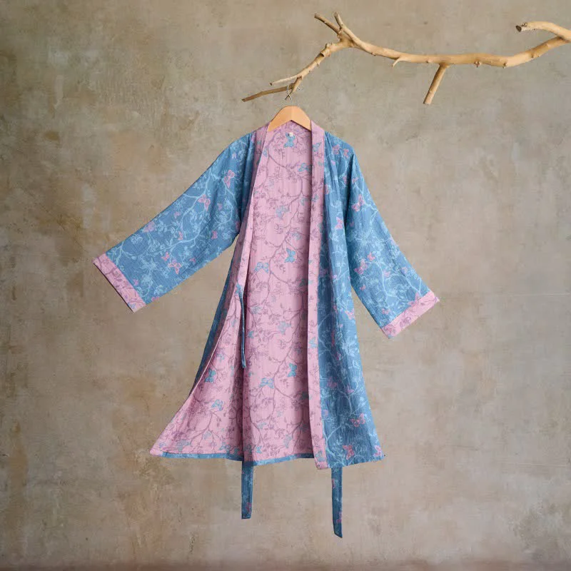 Crafted Ownkoti Elegant Floral Butterfly Cotton Gauze Kimono Robe Carefully Designed