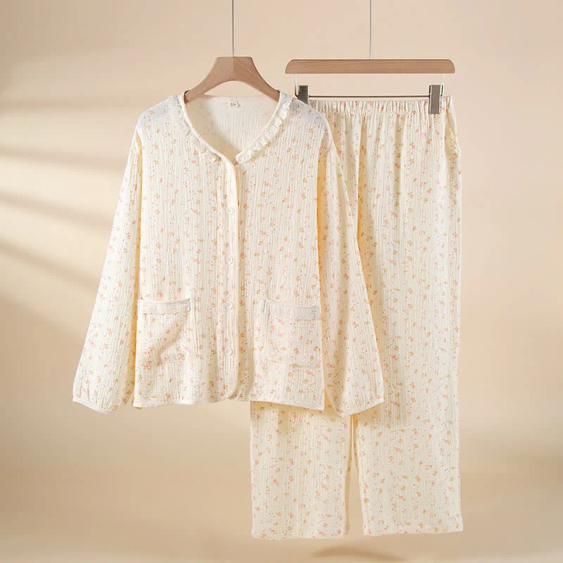 High-Grade Ownkoti Floral Cotton Gauze Ruffled Pajama Set Specialty