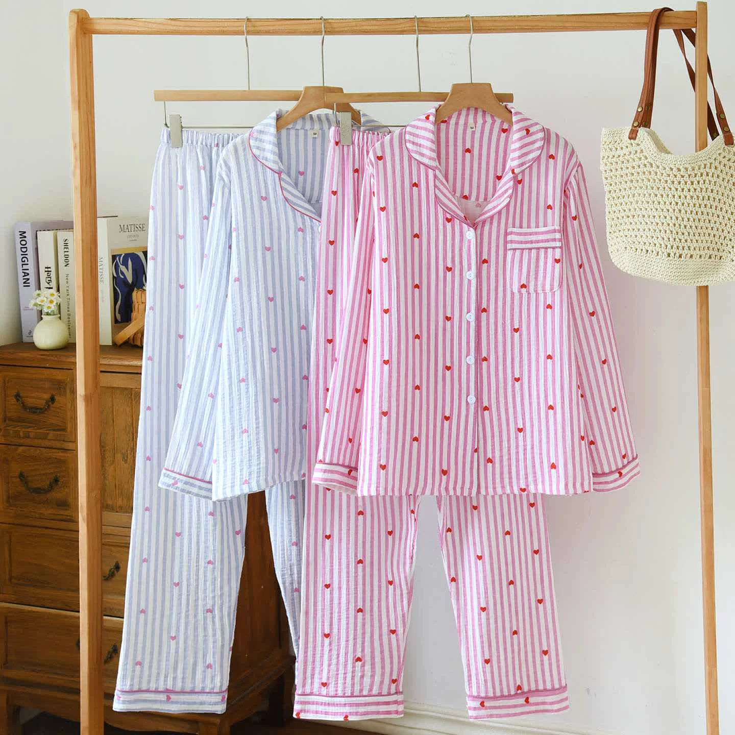 Fast Ownkoti Stripe Heart Cotton Gauze Pajama Set Professional