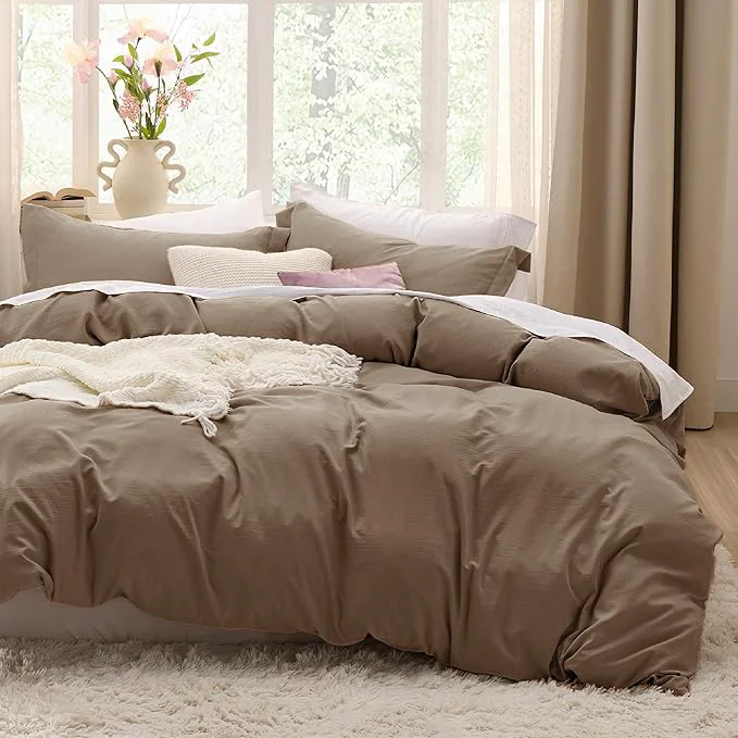 Fast Bedsure Coffee Duvet Cover Full Size - 3 Pieces Prewashed Extra Soft Cotton-Like Polyester Bedding Set Includes 1 Duvet Cover 80x90 Inches with Zipper Closure amp 2 Pillow Shams No Comforter Secure