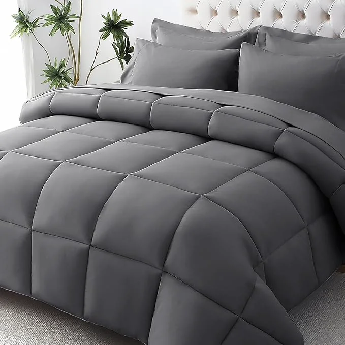 Stylish JOLLYVOGUE Twin XL Comforter Set Ultra-Soft Bed in a Bag Twin XL Size 5 Pieces Oeko-TEX Bedding Set with Down Comforter Sheets Pillowcases amp Shams Dark Grey Artisan