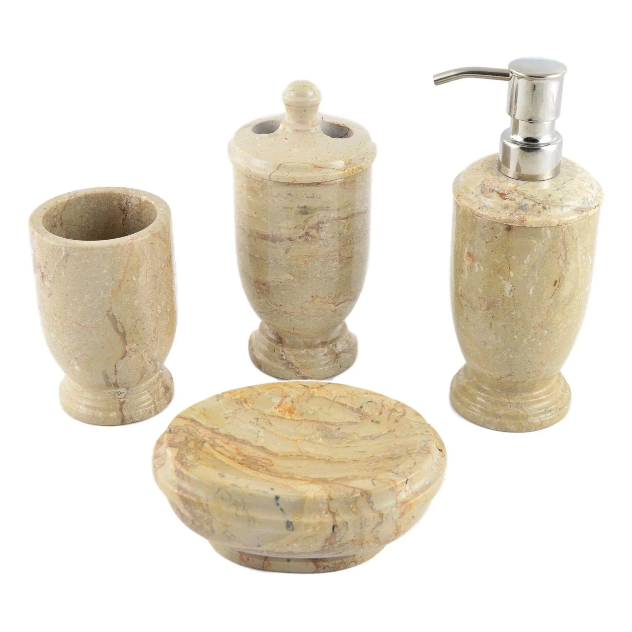 Refined Marble Bathroom Accessory Sets Sahara Beige 4-Piece Set of Atlantic Collection Versatile