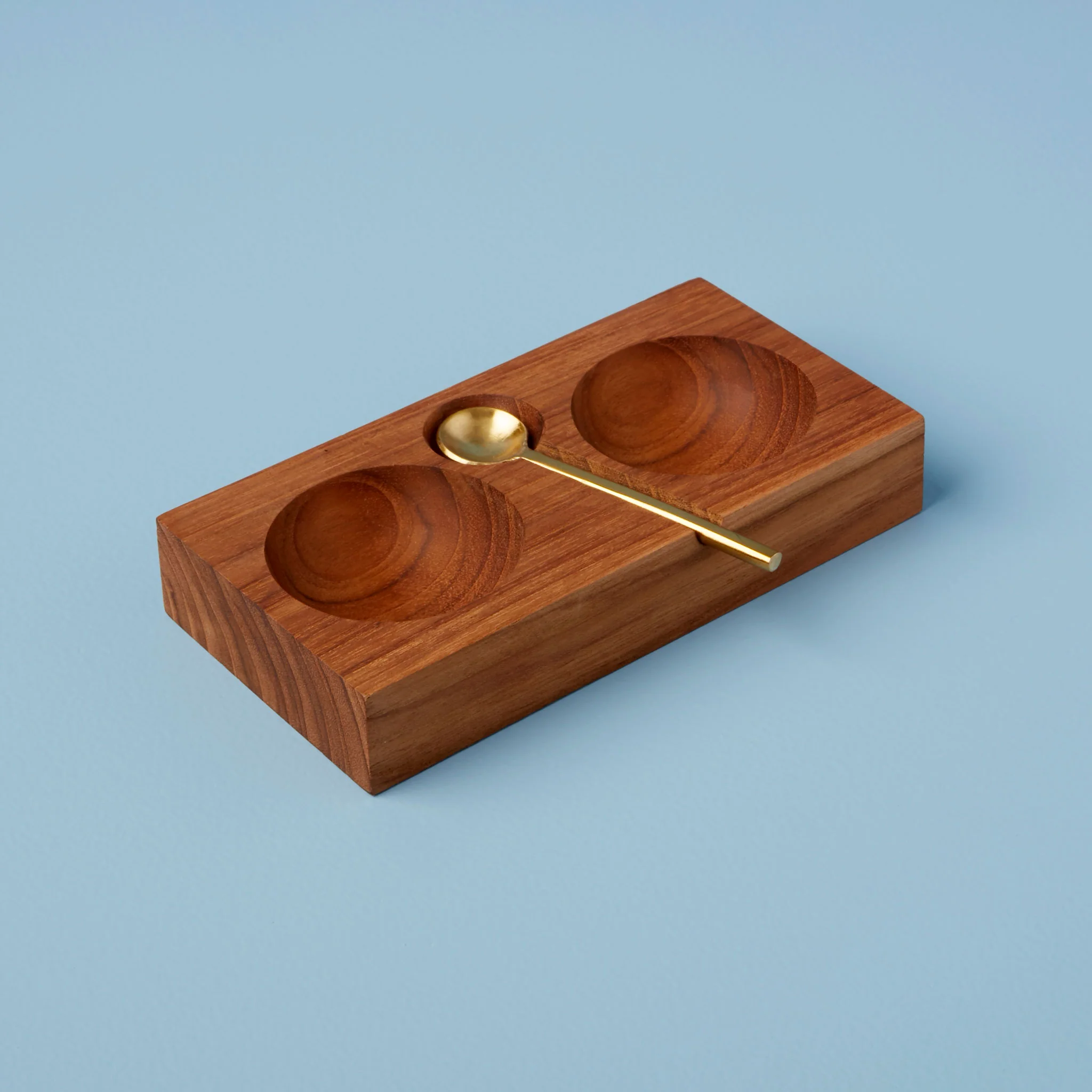 Official Teak Plank Salt amp Pepper Cellar with Gold Spoon Expertly Made