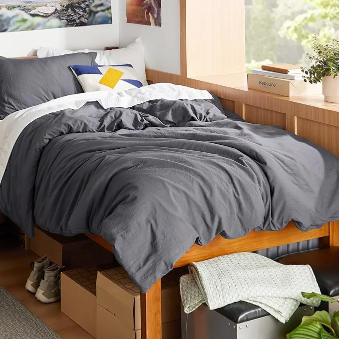 Secure Bedsure Dark Grey Duvet Cover Twin Twin XL Size - 2 Pieces Prewashed Cotton-Like Extra Soft Bedding Set Includes 1 Twin Duvet Cover 68x90 Inches with Zipper Closure amp 1 Pillow Sham No Comforter Outstanding