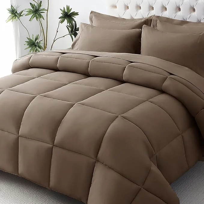 Exclusive JOLLYVOGUE Full Comforter Set Ultra-Soft Bed in a Bag Full Size 7 Pieces Oeko-TEX Bedding Set with Down Comforter Sheets Pillowcases amp Shams Brown Versatile