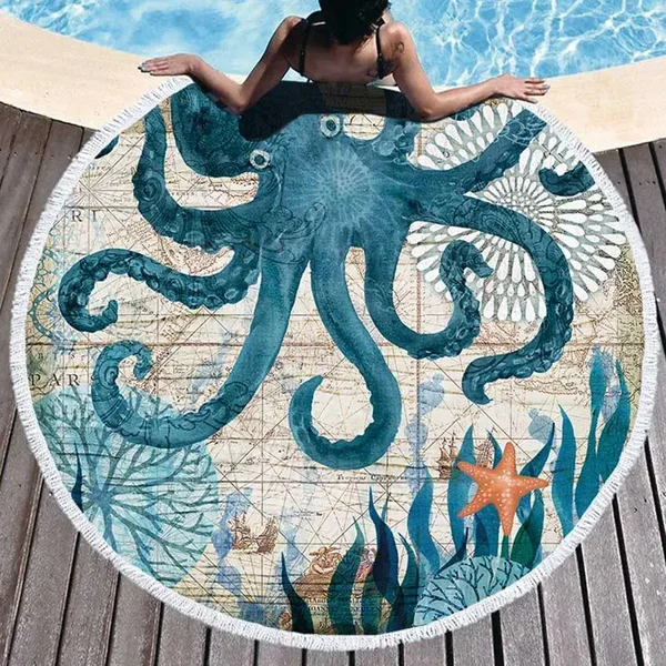 Solid Octopus Round Towel Sophisticated